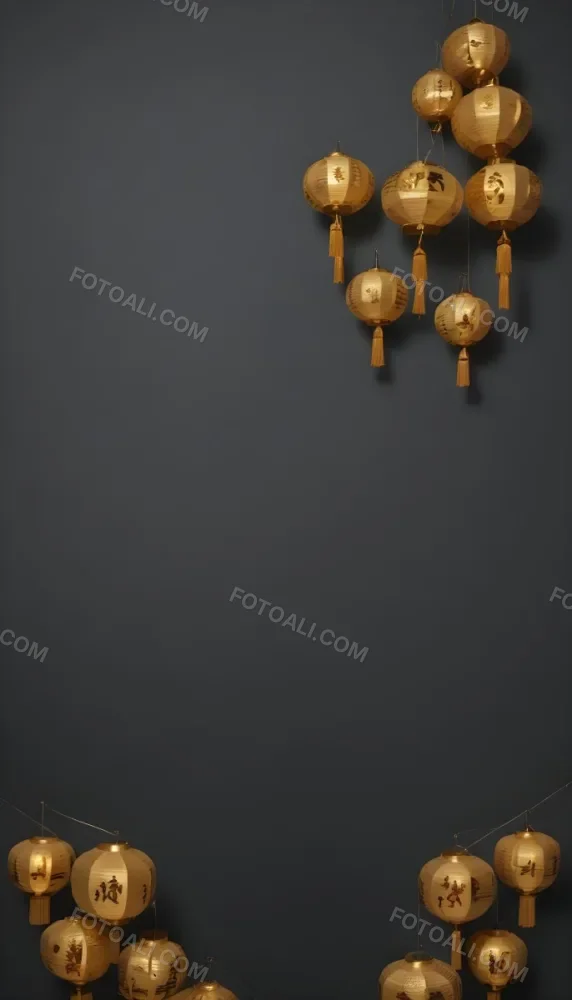 A Group Of Golden Lanterns Hanging Against A Dark Background 8 4aa2