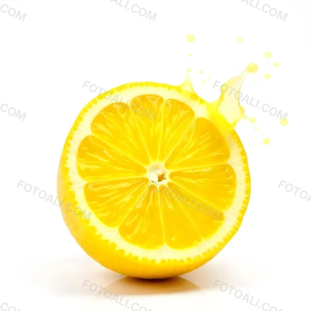 A Half Of A Lemon With Juice Splashing Out Yellow Color Smooth Texture White Background Vibrant Colors Refreshing Juicy And Visually Appealing 2 Cdba