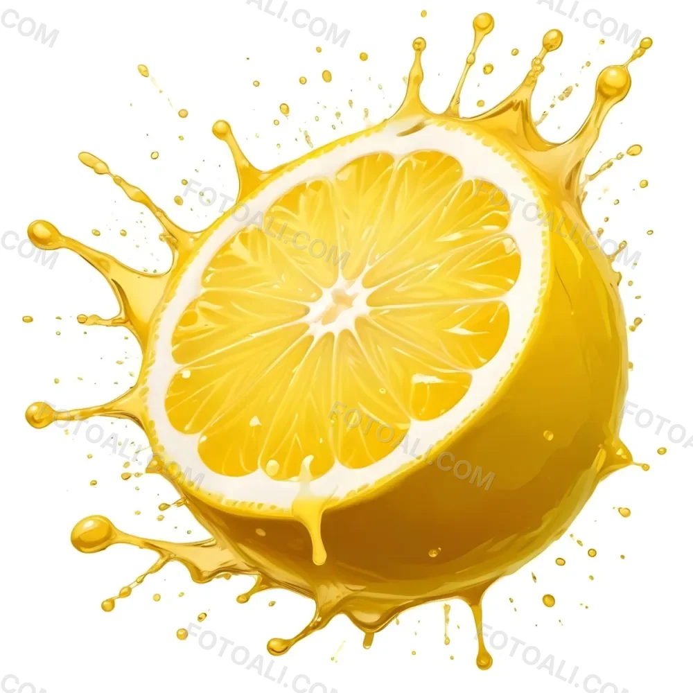 A Half Of A Lemon With Juice Splashing Out Yellow Color Smooth Texture White Background Vibrant Colors Refreshing Juicy And Visually Appealing 31 126a
