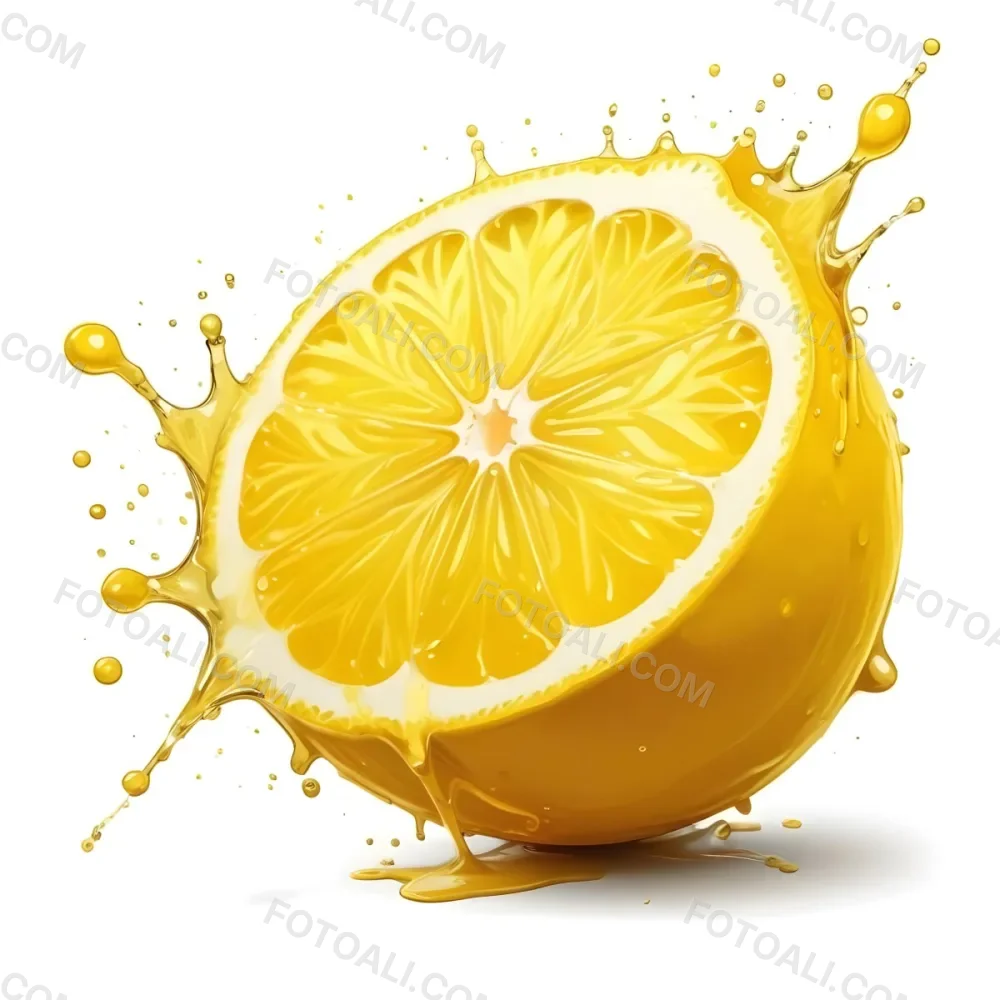 A Half Of A Lemon With Juice Splashing Out Yellow Color Smooth Texture White Background Vibrant Colors Refreshing Juicy And Visually Appealing 38 6498