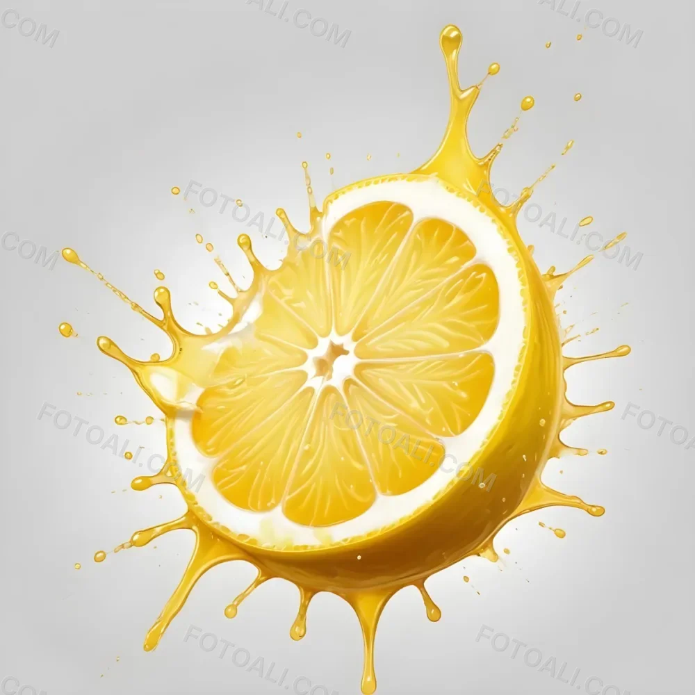 A Half Of A Lemon With Juice Splashing Out Yellow Color Smooth Texture White Background Vibrant Colors Refreshing Juicy And Visually Appealing 39 F1aa