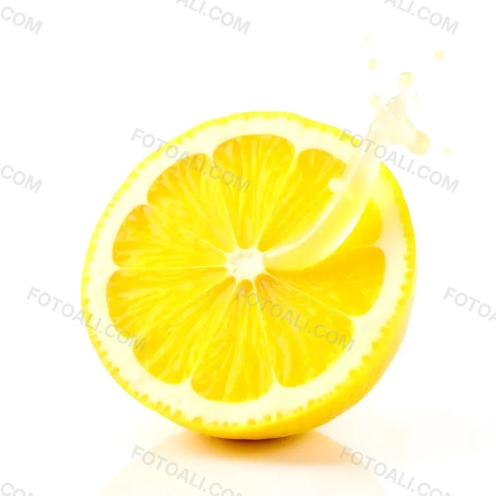 A Half Of A Lemon With Juice Splashing Out Yellow Color Smooth Texture White Background Vibrant Colors Refreshing Juicy And Visually Appealing 6 E818