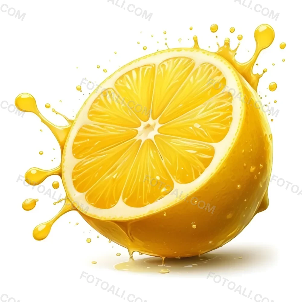 A Half Of A Lemon With Juice Splashing Out Yellow Color Smooth Texture White Background Vibrant Colors Refreshing Juicy And Visually Appealing 9 6e58