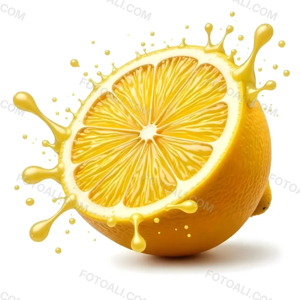A Half Of A Lemon With Juice Splashing Out Yellow Color Smooth Texture White Background Vibrant Colors Refreshing Juicy And Visually Appealing 9 D71c