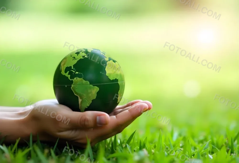A Hand Holding A Green Earth Globe With Grass Texture In A Green Grass Background 17 44bf