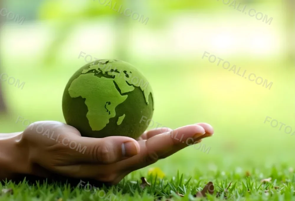 A Hand Holding A Green Earth Globe With Grass Texture In A Green Grass Background 25 1d09