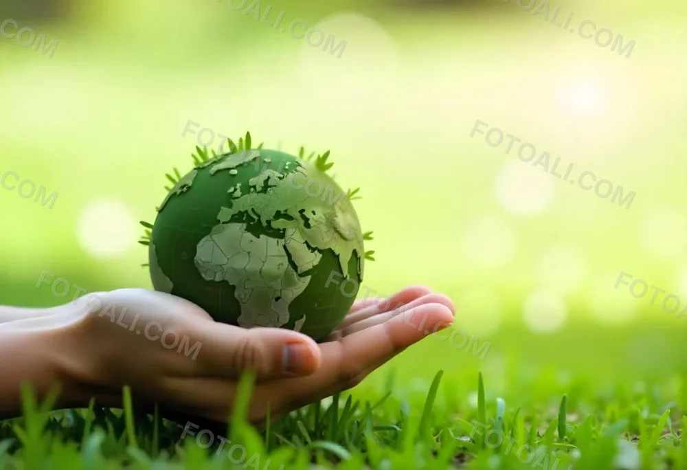 A Hand Holding A Green Earth Globe With Grass Texture In A Green Grass Background 33 5ac5
