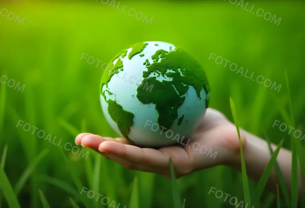 A Hand Holding A Green Earth Globe With Grass Texture In A Green Grass Background 39 3a21