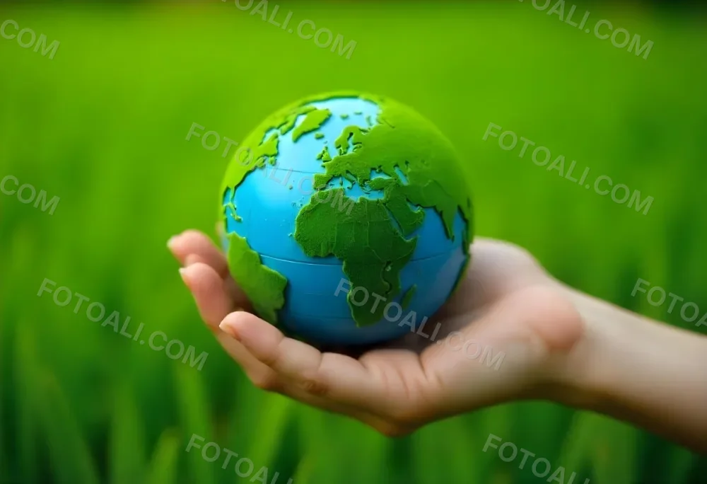 A Hand Holding A Green Earth Globe With Grass Texture In A Green Grass Background 4 B313