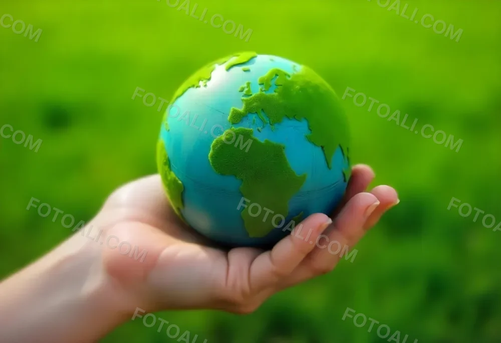 A Hand Holding A Green Earth Globe With Grass Texture In A Green Grass Background 45 0b12