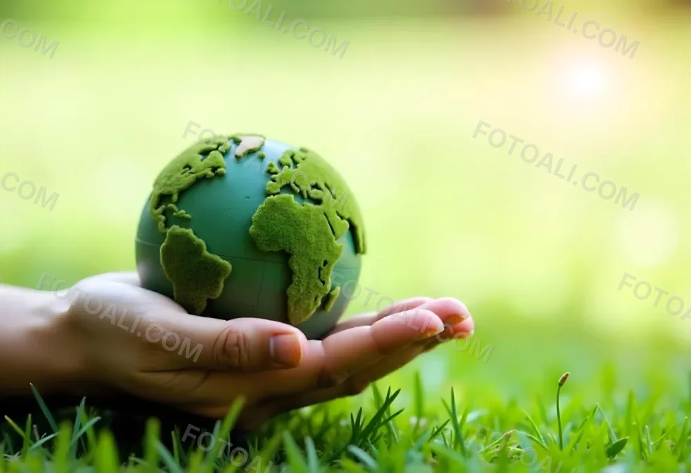 A Hand Holding A Green Earth Globe With Grass Texture In A Green Grass Background 6 943a