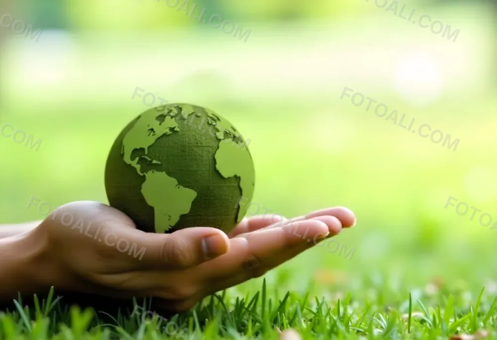 A Hand Holding A Green Earth Globe With Grass Texture In A Green Grass Background 7 D9c5