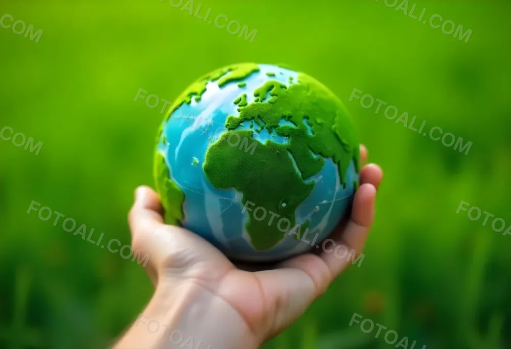 A Hand Holding A Green Earth Globe With Grass Texture In A Green Grass Background 8 28de