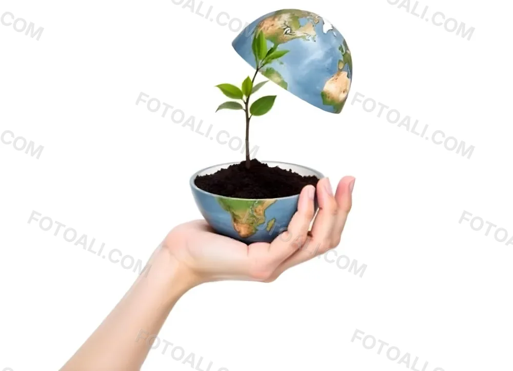 A Hand Holding A Half Earth With A Plant Growing Inside The Other Half Of The Earth Floating Above White Background 23 C2da