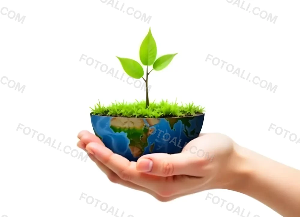 A Hand Holding A Half Earth With A Plant Growing Inside The Other Half Of The Earth Floating Above White Background 9 D396