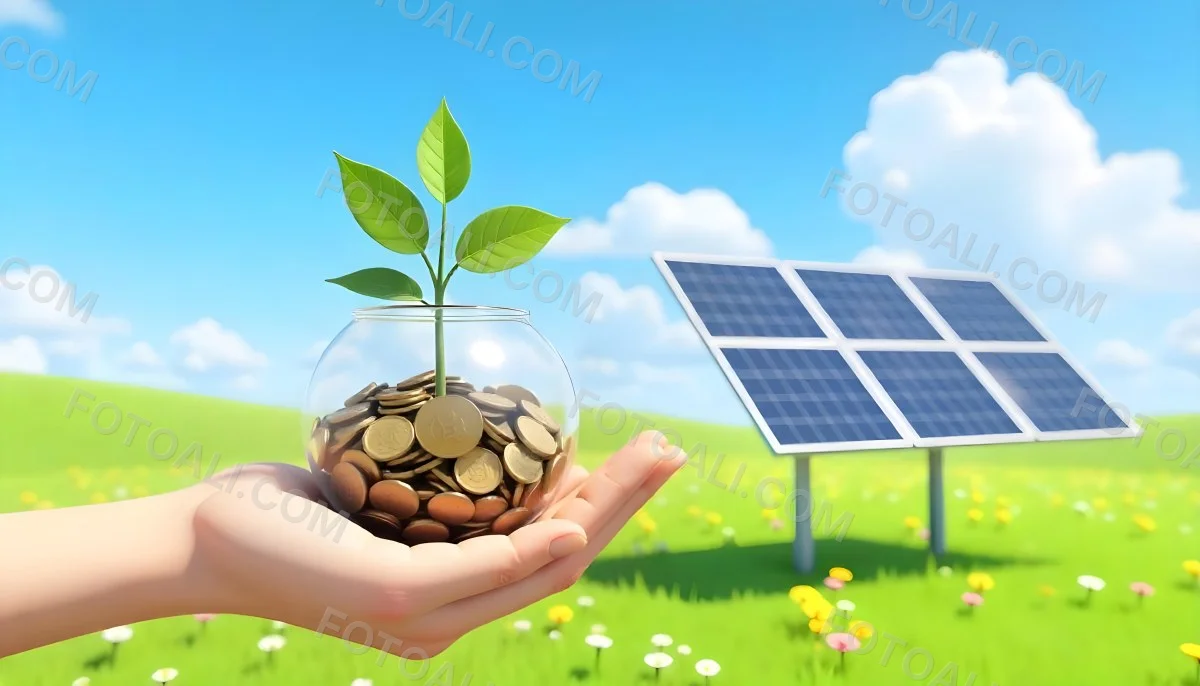 A Hand Holding A Light Bulb With Green Grass On Top Of It Solar Panels In A Green Field And A Blue Sky 70 76c5