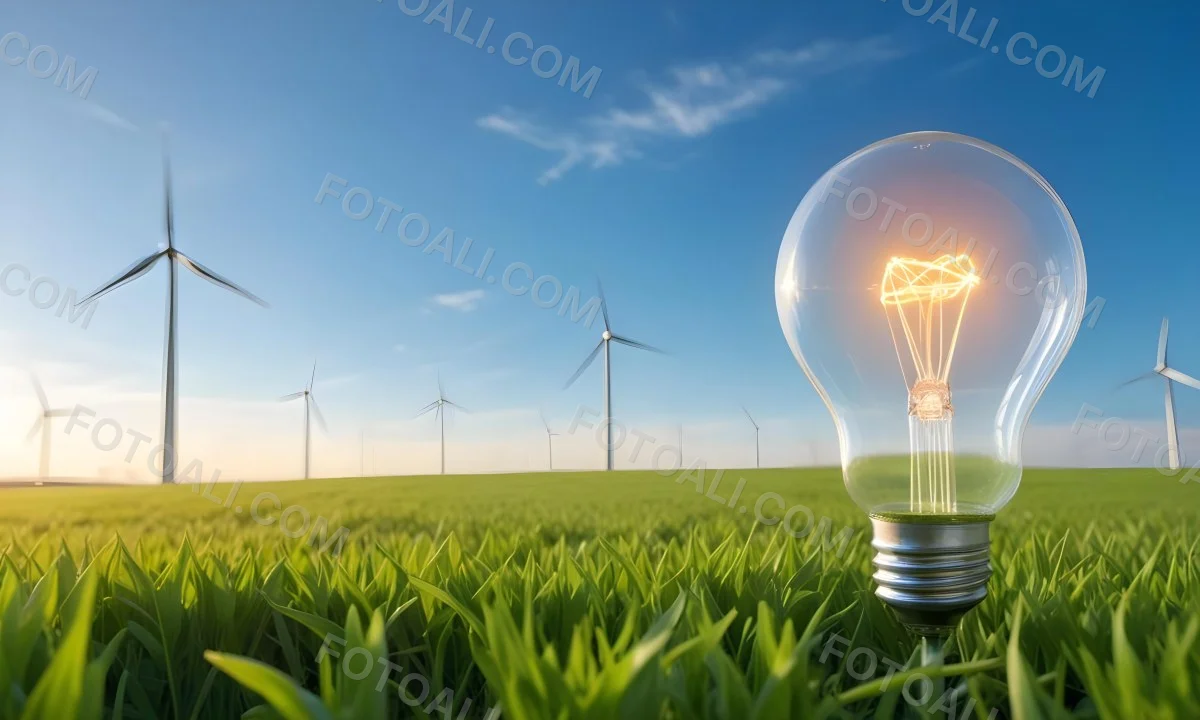 A Hand Holding A Light Bulb With Green Grass On Top Of It Solar Panels In A Green Field And A Blue Sky 88 3d41