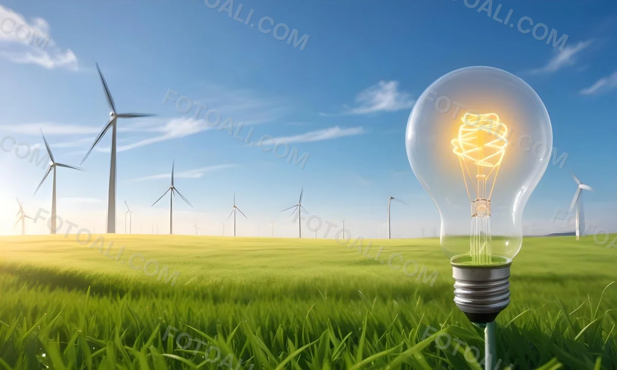 A Hand Holding A Light Bulb With Green Grass On Top Of It Solar Panels In A Green Field And A Blue Sky 90 6622