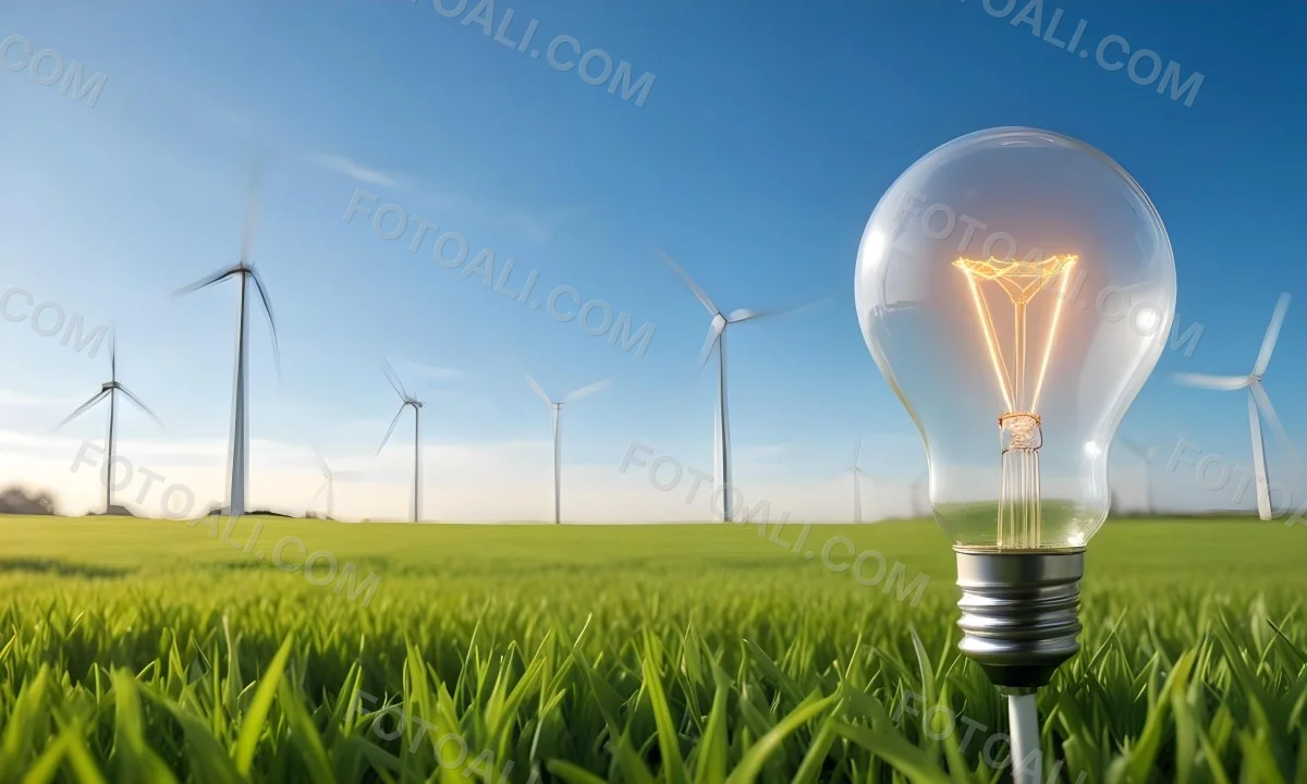A Hand Holding A Light Bulb With Green Grass On Top Of It Solar Panels In A Green Field And A Blue Sky 91 De52