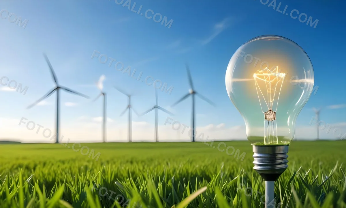 A Hand Holding A Light Bulb With Green Grass On Top Of It Solar Panels In A Green Field And A Blue Sky 95 A514