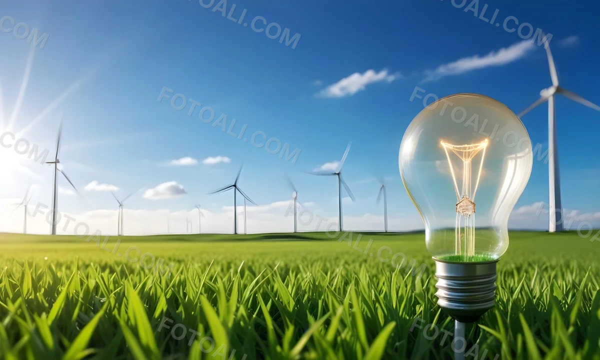A Hand Holding A Light Bulb With Green Grass On Top Of It Solar Panels In A Green Field And A Blue Sky 96 520c