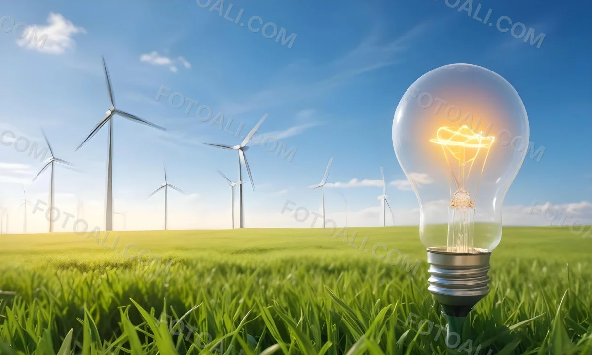 A Hand Holding A Light Bulb With Green Grass On Top Of It Solar Panels In A Green Field And A Blue Sky 98 3d56