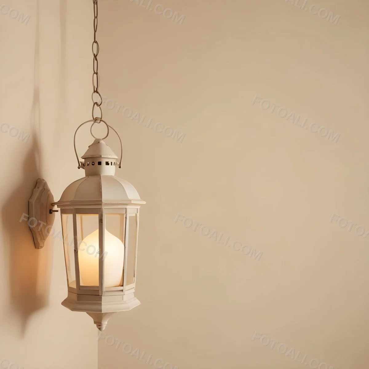 A Hanging Lantern With A Warm Glowing Light Against A Plain Beige Wall 10 9d88