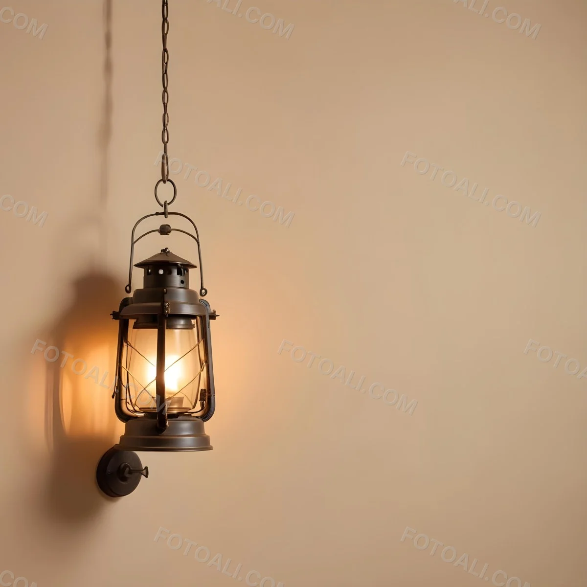 A Hanging Lantern With A Warm Glowing Light Against A Plain Beige Wall 51 1c72