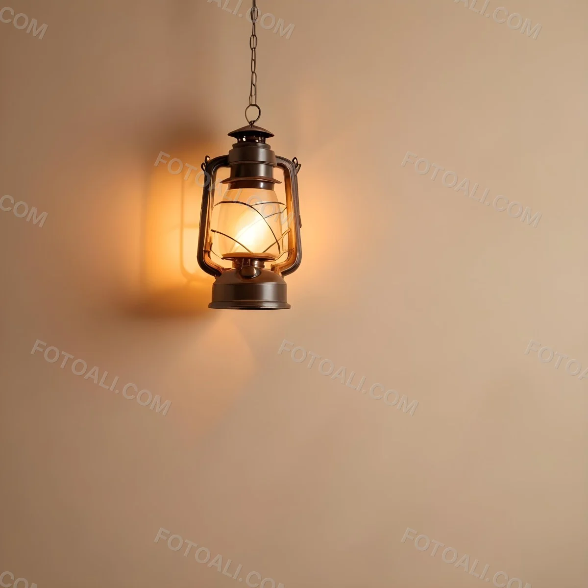 A Hanging Lantern With A Warm Glowing Light Against A Plain Beige Wall 53 8aa8