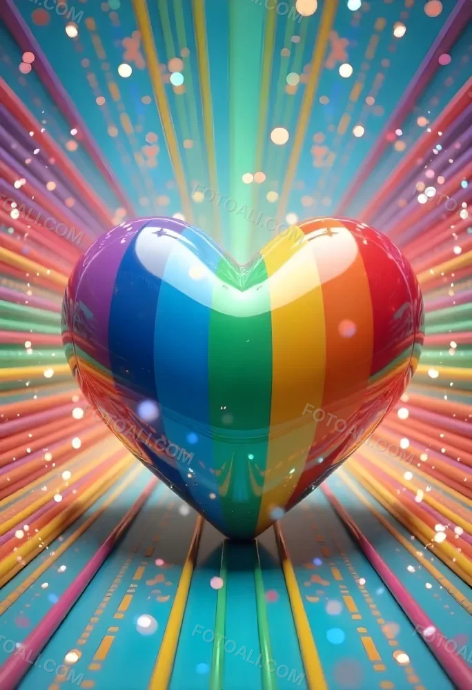 A Heart With Rainbow Colors And A Glossy Finish Vibrant Colors Radiating From The Center Creating A Dynamic And Eye Catching Background Love And Pride 12 Bad7