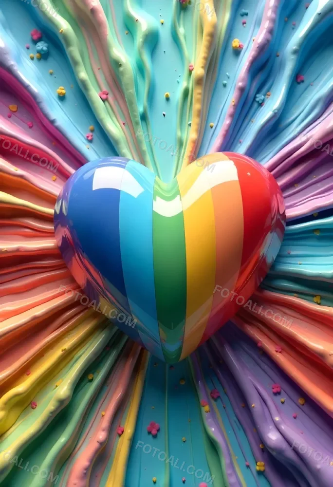 A Heart With Rainbow Colors And A Glossy Finish Vibrant Colors Radiating From The Center Creating A Dynamic And Eye Catching Background Love And Pride 22 B8df