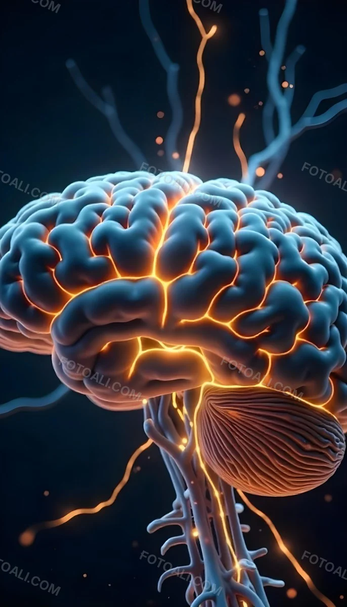 A Human Brain With Glowing Synapses Detailed Anatomy Neural Connections Intricate Details Dark Background Scientific Visualization Anatomical Representation Futuristic Technology Vibrant Colors 18 E840