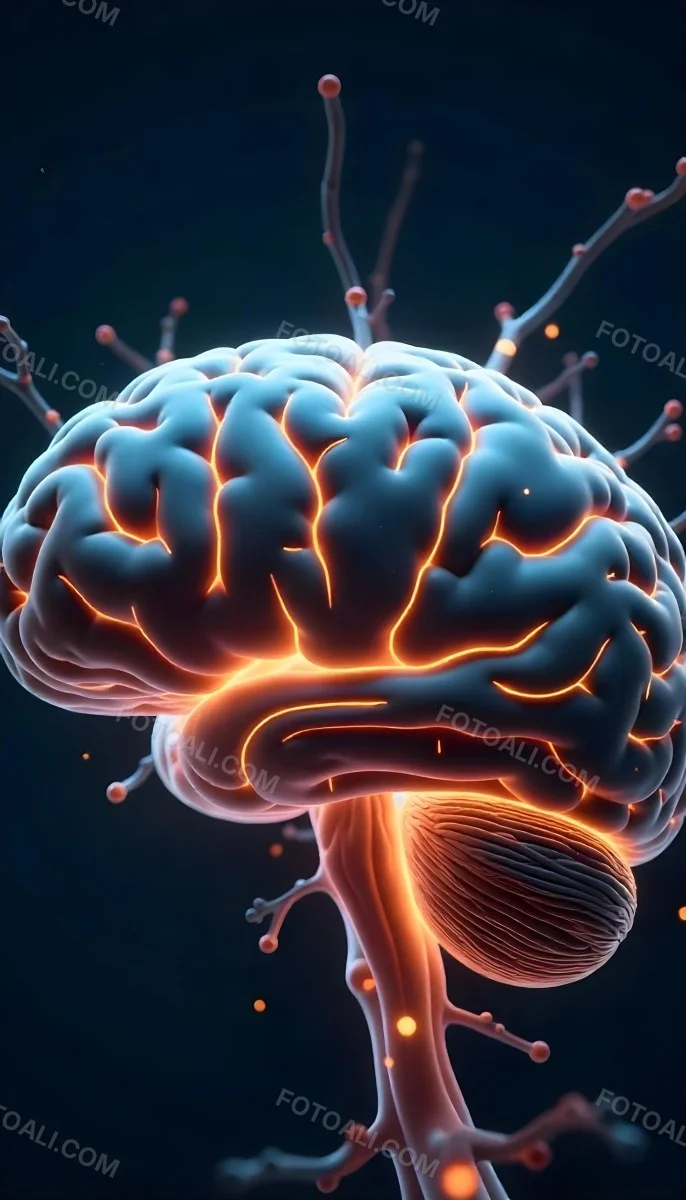 A Human Brain With Glowing Synapses Detailed Anatomy Neural Connections Intricate Details Dark Background Scientific Visualization Anatomical Representation Futuristic Technology Vibrant Colors 21 F2a2
