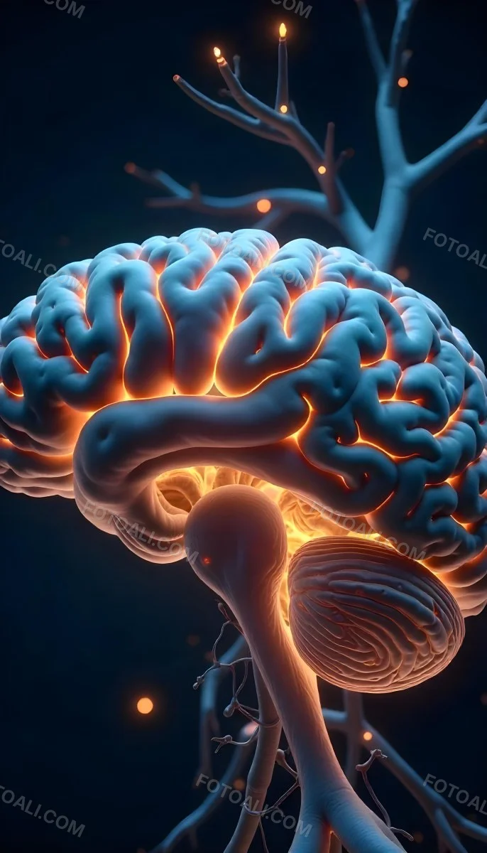 A Human Brain With Glowing Synapses Detailed Anatomy Neural Connections Intricate Details Dark Background Scientific Visualization Anatomical Representation Futuristic Technology Vibrant Colors 22 68c6