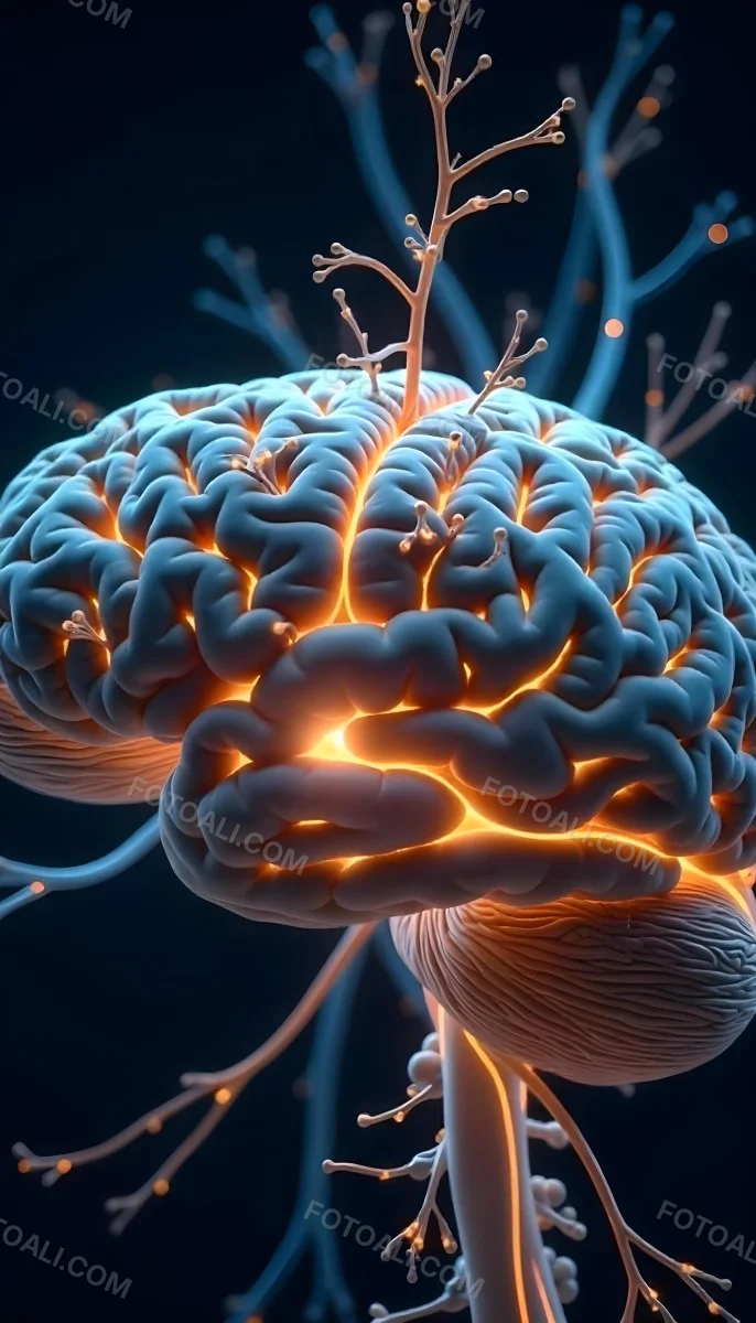 A Human Brain With Glowing Synapses Detailed Anatomy Neural Connections Intricate Details Dark Background Scientific Visualization Anatomical Representation Futuristic Technology Vibrant Colors 23 0877