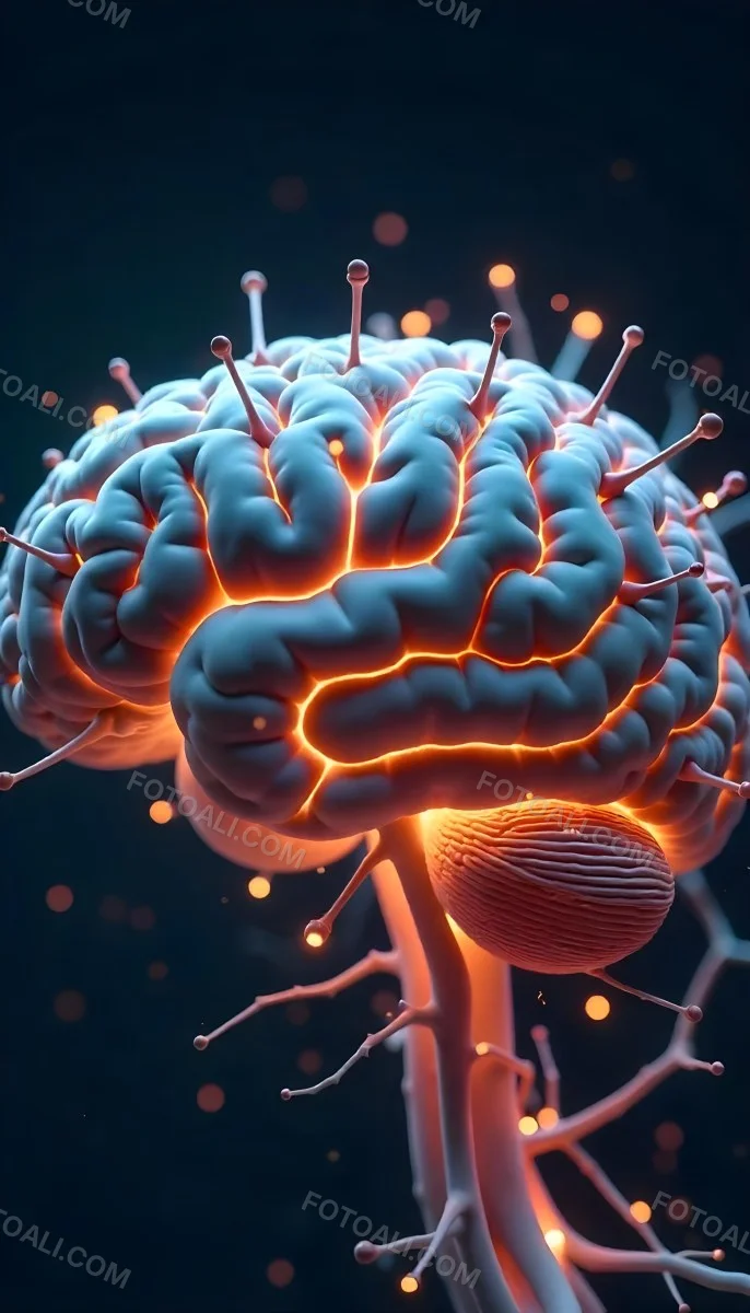 A Human Brain With Glowing Synapses Detailed Anatomy Neural Connections Intricate Details Dark Background Scientific Visualization Anatomical Representation Futuristic Technology Vibrant Colors 25 8fa6