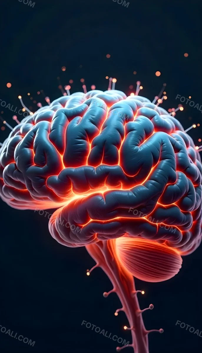 A Human Brain With Glowing Synapses Detailed Anatomy Neural Connections Intricate Details Dark Background Scientific Visualization Anatomical Representation Futuristic Technology Vibrant Colors 26 C463