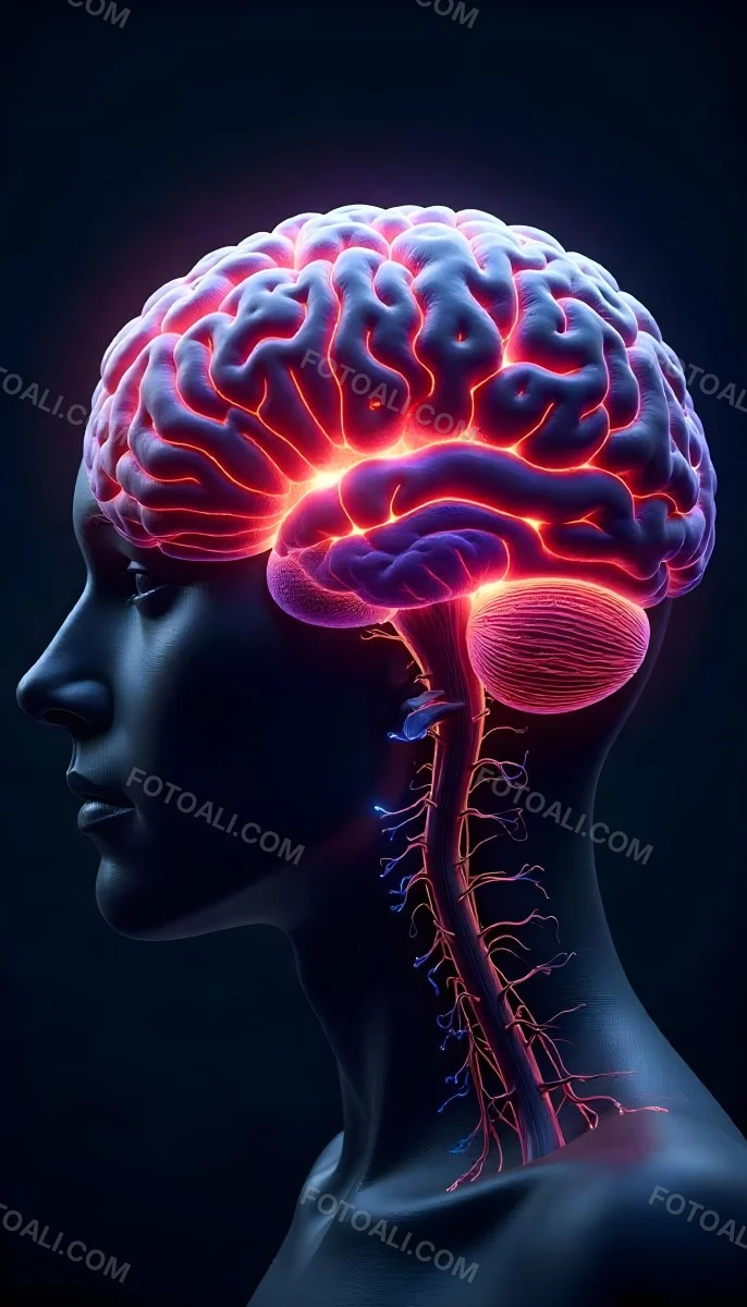 A Human Brain With Glowing Synapses Detailed Anatomy Neural Connections Intricate Details Dark Background Scientific Visualization Anatomical Representation Futuristic Technology Vibrant Colors 27 E98f