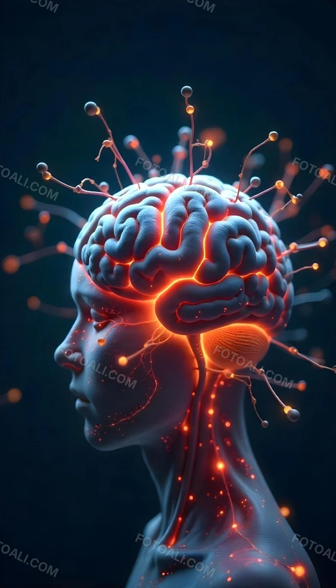 A Human Brain With Glowing Synapses Detailed Anatomy Neural Connections Intricate Details Dark Background Scientific Visualization Anatomical Representation Futuristic Technology Vibrant Colors 4 5ed8