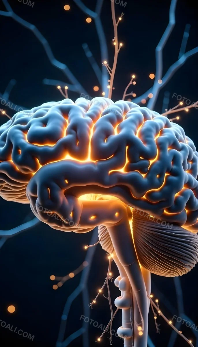 A Human Brain With Glowing Synapses Detailed Anatomy Neural Connections Intricate Details Dark Background Scientific Visualization Anatomical Representation Futuristic Technology Vibrant Colors 5 C152