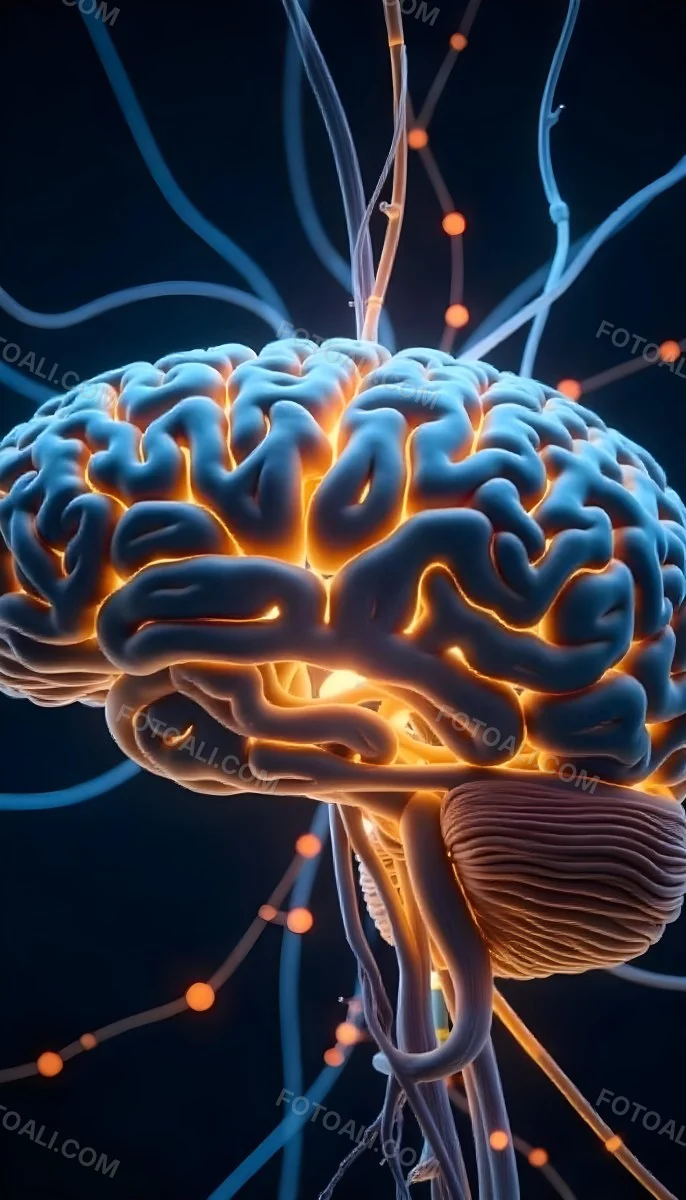 A Human Brain With Glowing Synapses Detailed Anatomy Neural Connections Intricate Details Dark Background Scientific Visualization Anatomical Representation Futuristic Technology Vibrant Colors 6 6b62