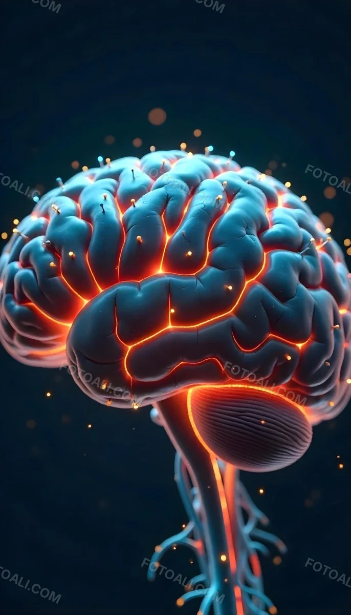 A Human Brain With Glowing Synapses Detailed Anatomy Neural Connections Intricate Details Dark Background Scientific Visualization Anatomical Representation Futuristic Technology Vibrant Colors 8 0de6