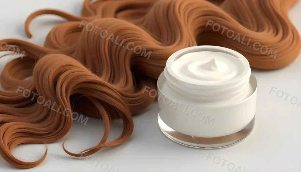 A Jar Of White Cream Next To Long Wavy Brown Hair The Jar Is On The Right Side Of The Image And The Hair Is On The Left Side 25 3277