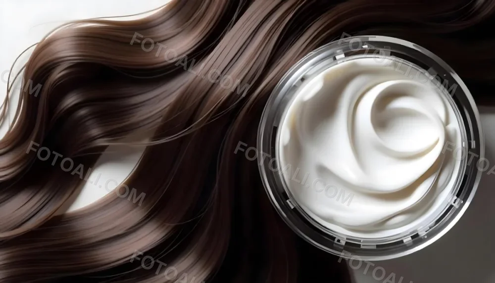A Jar Of White Cream Next To Long Wavy Brown Hair The Jar Is On The Right Side Of The Image And The Hair Is On The Left Side 34 2ed4