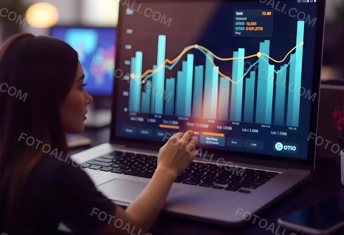 A Laptop With A Keyboard And A Screen Displaying Financial Data With A Bar Graph Overlayed On Top In An Office Environment 33 Eae1