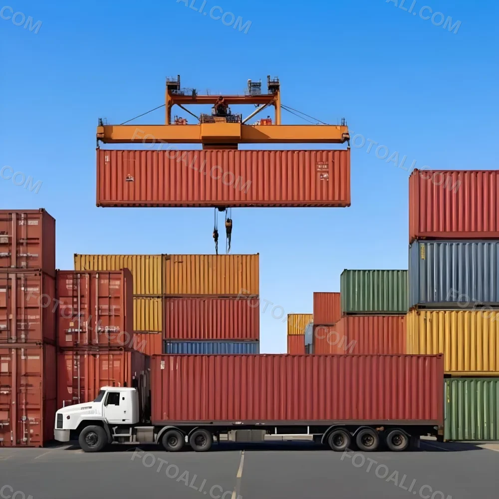 A Large Cargo Container Ship Being Loaded With Colorful Shipping Containers With A Crane Lifting A Container Onto The Ship The Background Shows A Clear Blue Sky 22 Fb44