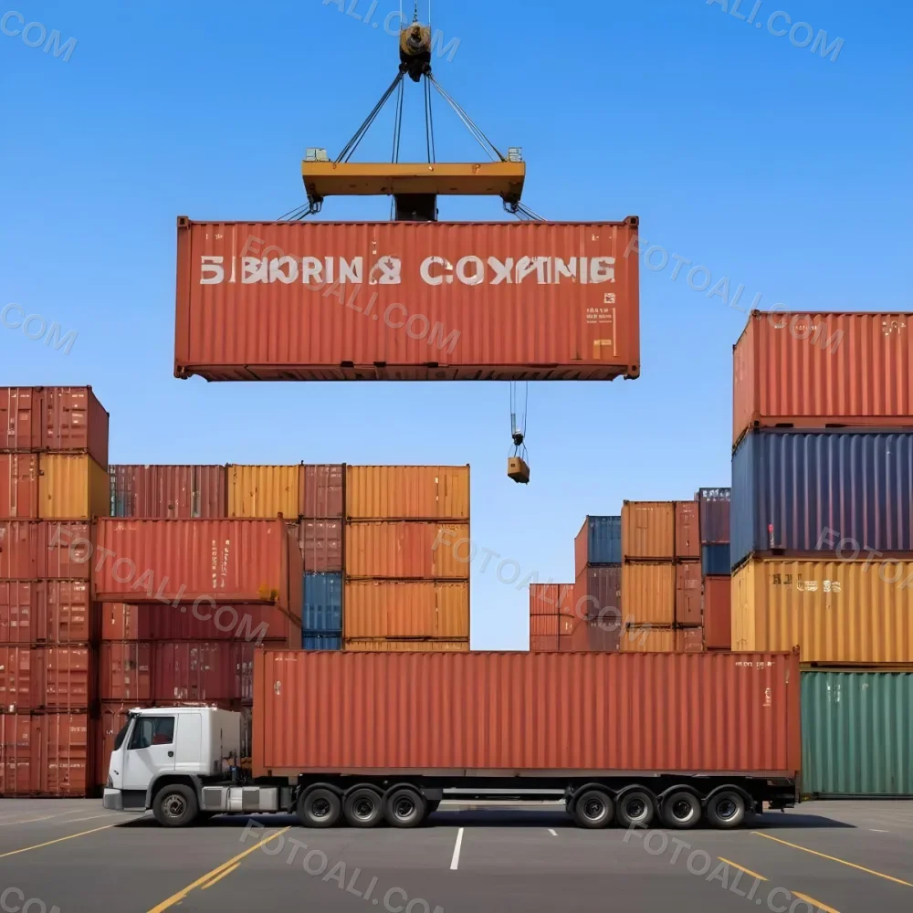 A Large Cargo Container Ship Being Loaded With Colorful Shipping Containers With A Crane Lifting A Container Onto The Ship The Background Shows A Clear Blue Sky 4 99ed