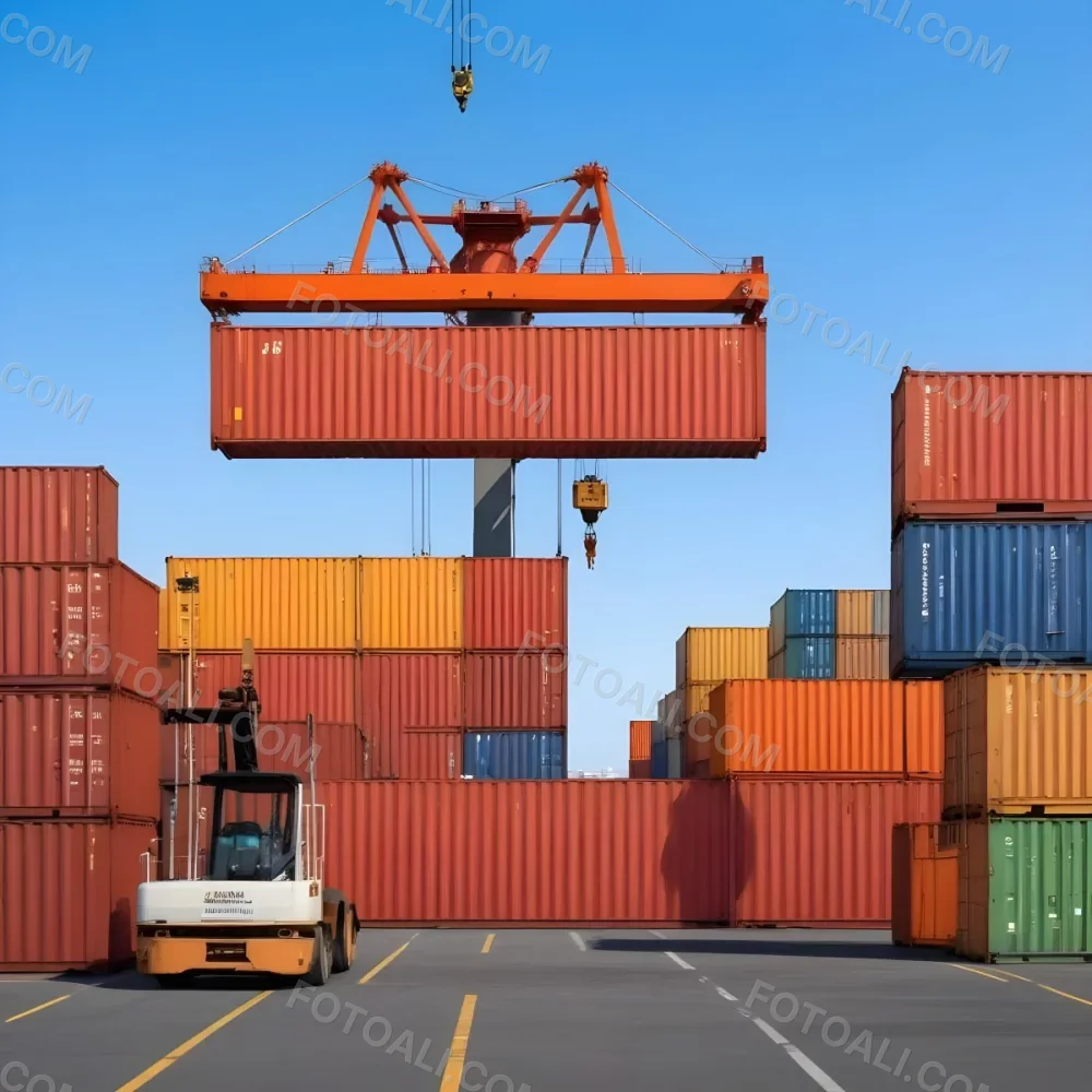A Large Cargo Container Ship Being Loaded With Colorful Shipping Containers With A Crane Lifting A Container Onto The Ship The Background Shows A Clear Blue Sky 7 Da25