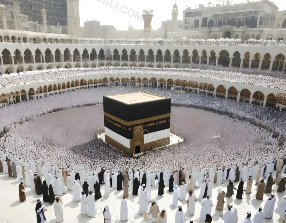 A Large Crowd Of Muslim Pilgrims Gathered Around The Kaaba The Sacred Islamic Site Located In The Center Of The Masjid Al Haram Mosque In Mecca Saudi Arabia The Kaaba Is Surrounded By A Large Open Courtyard Fi 5 E7d5