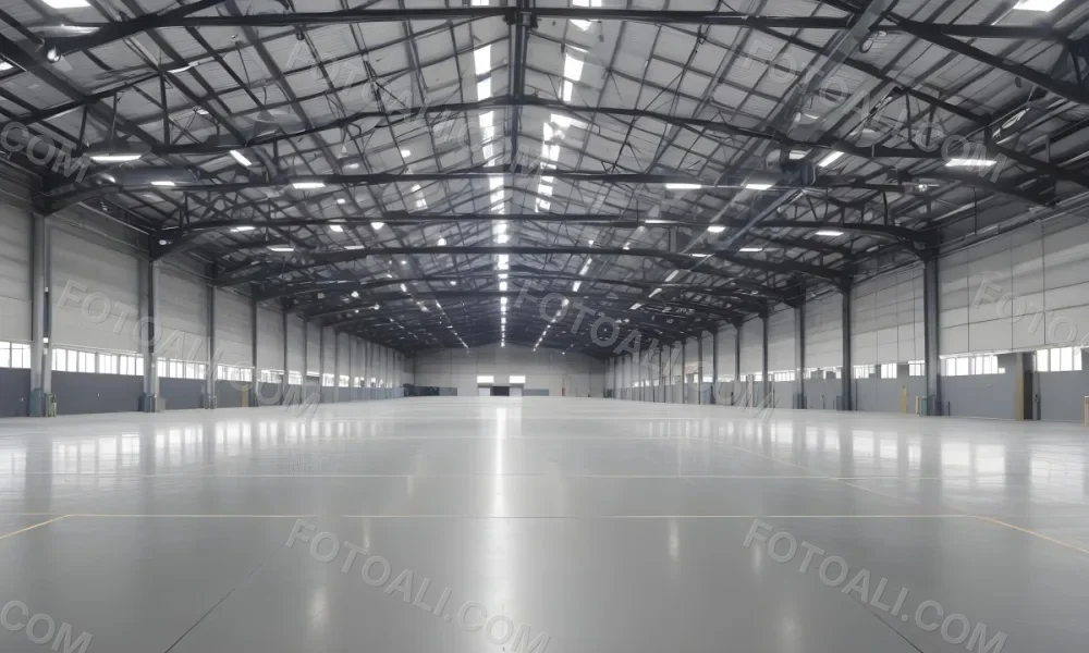 A Large Empty Industrial Warehouse With A High Ceiling Metal Floor And Metal Truss Structure 10 D549